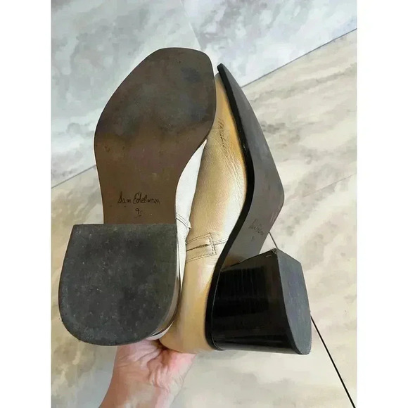 Sam Edelman Winnie Booties Modern Ivory Leather Square Toe Chunky Heel Size 9.5 - Picture 6 of 8